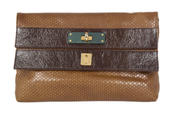 Snake Embossed Clutch, Leather, Brown, MII, CL/K, 2*